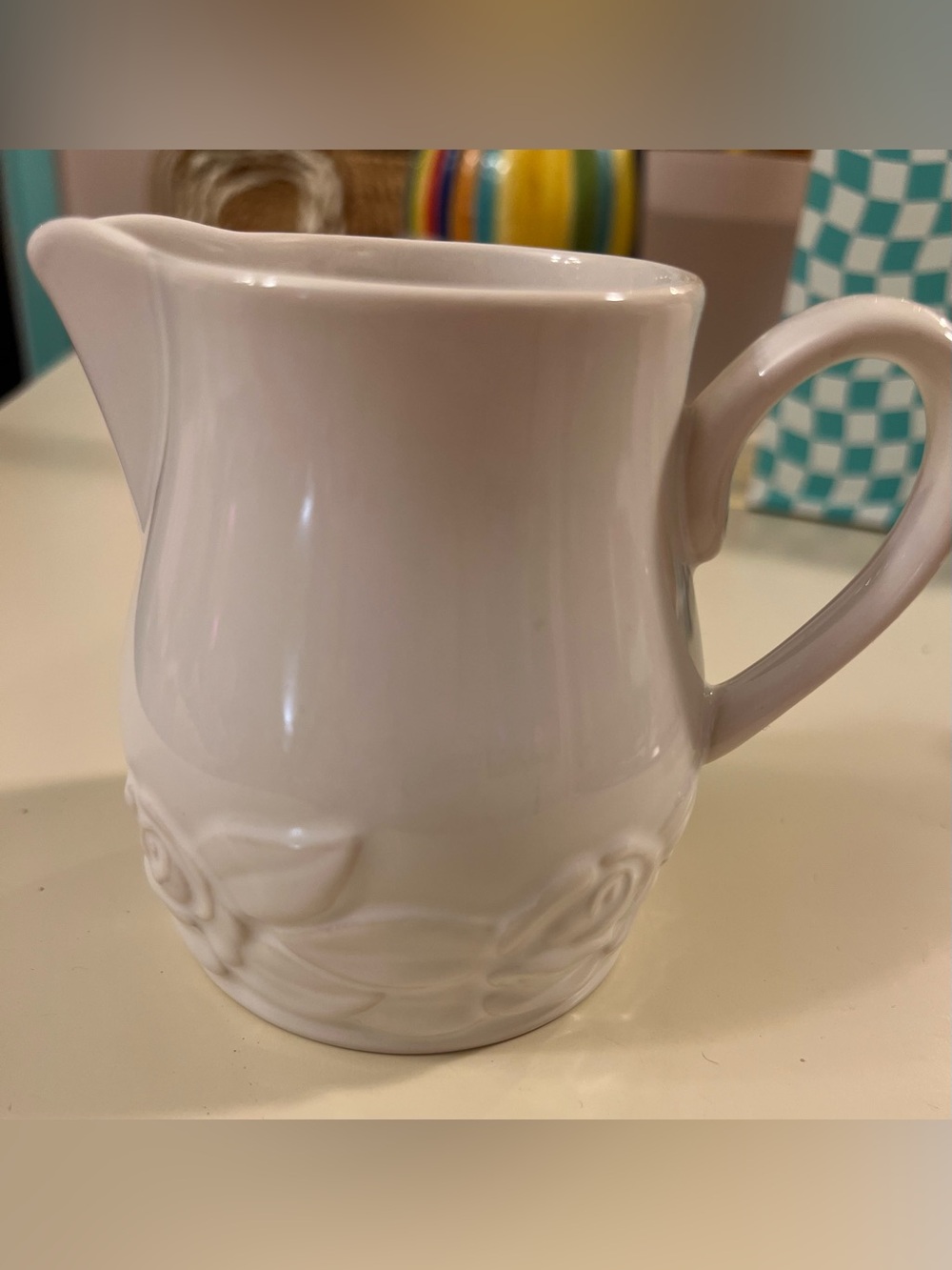 Vintage Christian Dior creamer French Country Rose Oyster White embossed rose